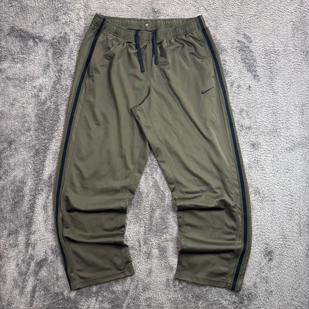 Nike Mens XL Olive Green Track Pants Black Side Stripe Training Joggers